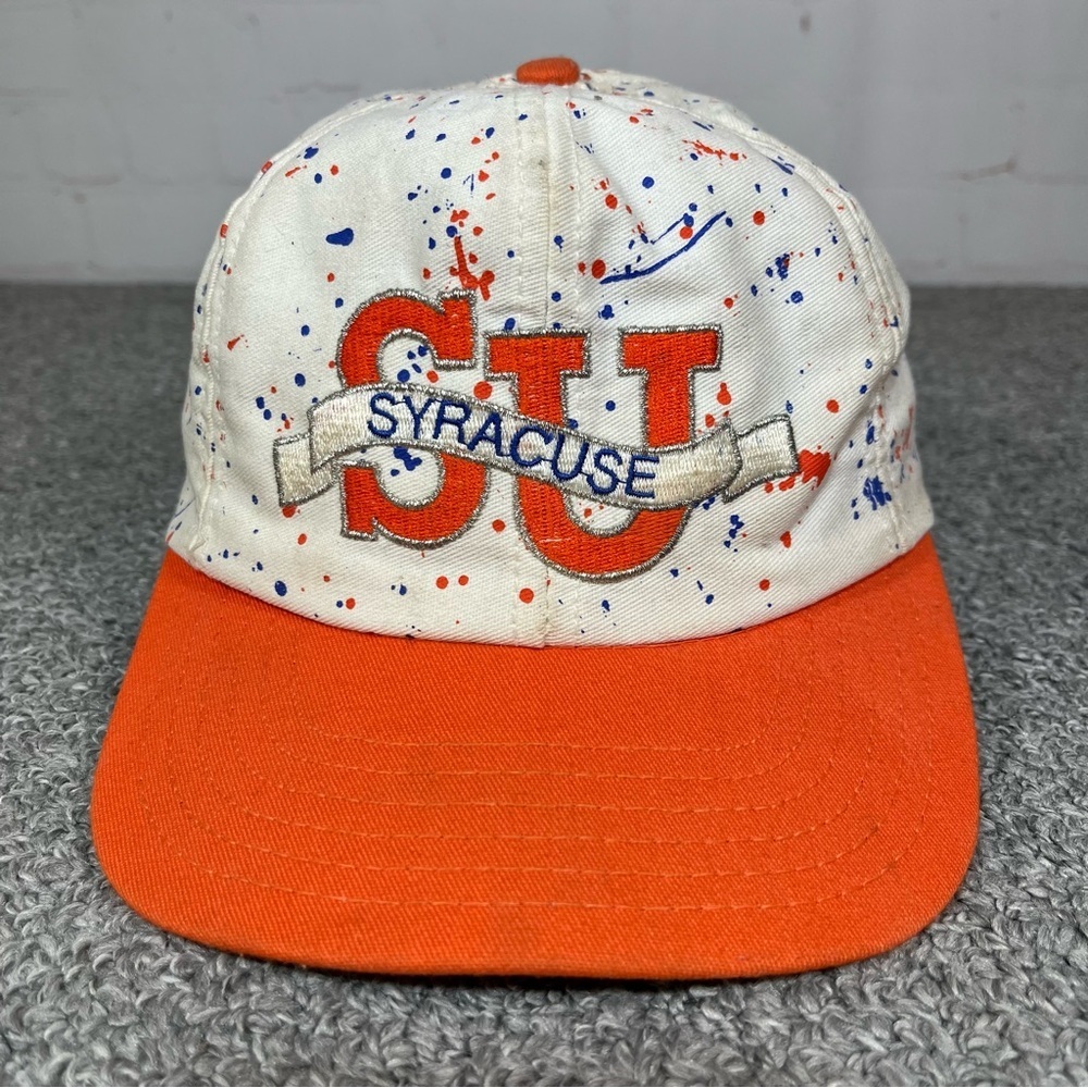 Vintage Syracuse University Hat Cap Snapback OSFA SU Orange Paint Splatter